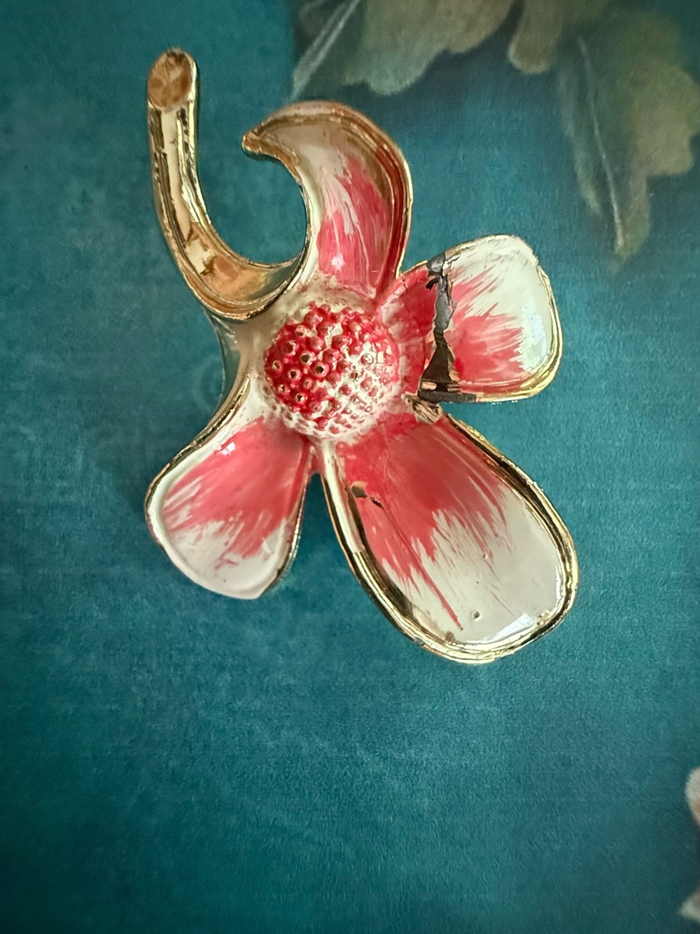 Gold-Tone Pink Enamel Flower Brooch
